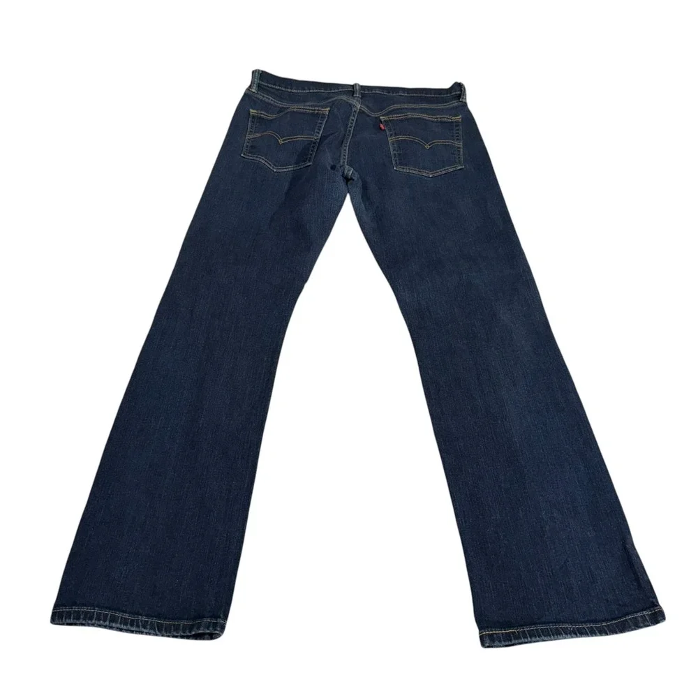 Levis Straight Fit Dark Wash Denim Stretch Jeans Mens 32x30 Indigo Blue No Tag